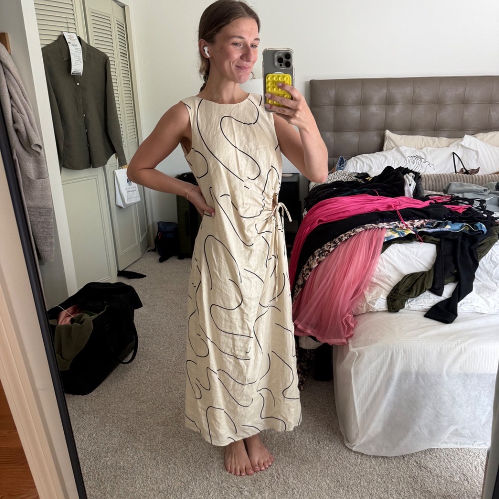 Magaschoni Cream & Black Linen Midi Dress with Side Keyhole - Picture 3 of 3